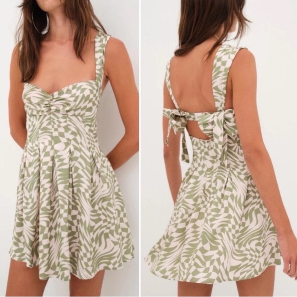 For Love and Lemons August Mini Pink and Green Patterned Dress